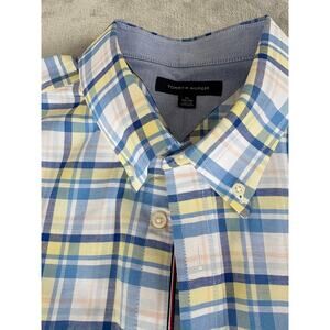 Tommy Hilfiger Button Down Shirt Mens XL Blue Yellow Plaid Dress Cotton Oxford